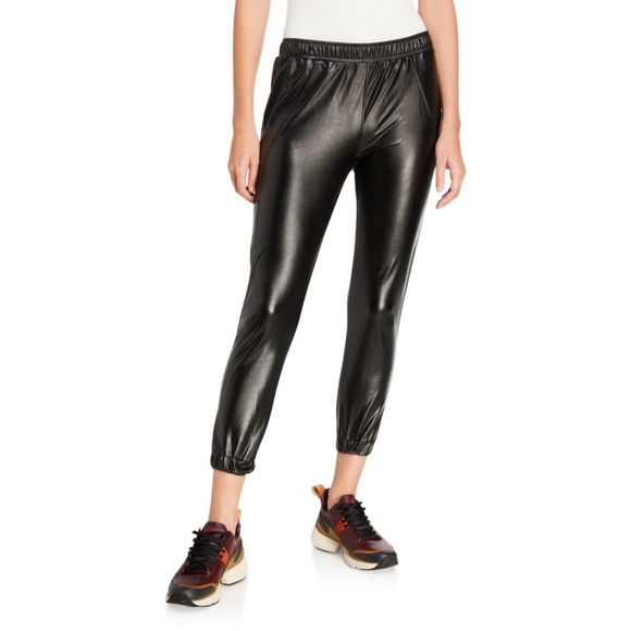 David Lerner Vegan Leather Track Pant Joggers X-Small NEW Faux Elastic Waist XS - Picture 6 of 7